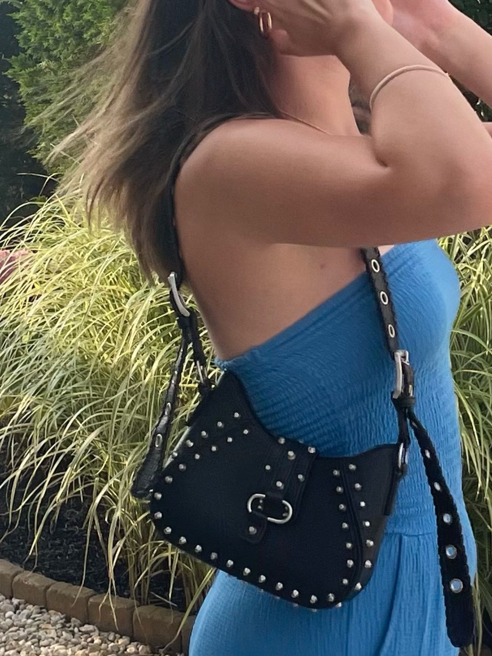 Urban Outfitters Black Studded Shoulder Bag